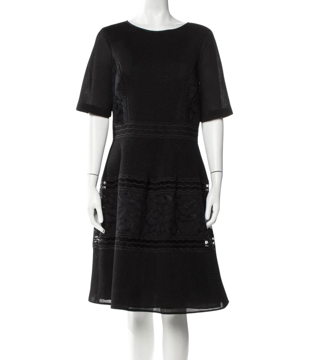 Rickie Freeman Teri Jon Black Fit & Flare Mesh Lace Short Sleeve Dress Size 2